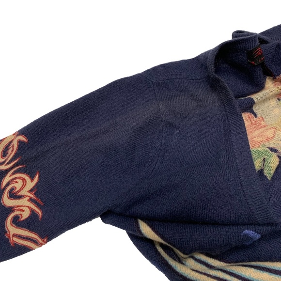 Raw7 Women's Cashmere V-Neck Sweater Skullwing with Embroiderey - Nacy - Picture 4 of 4